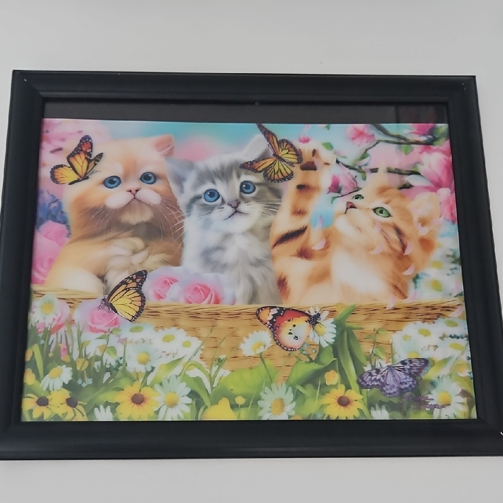 3D Lenticular Wall Art Print. Kittens And Butterflies